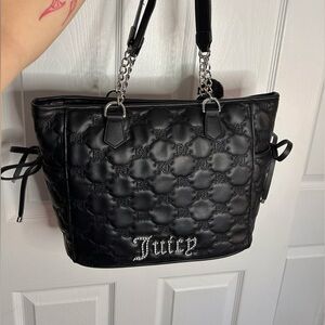 Juicy Couture Black Quilted Tote with Silver Accents